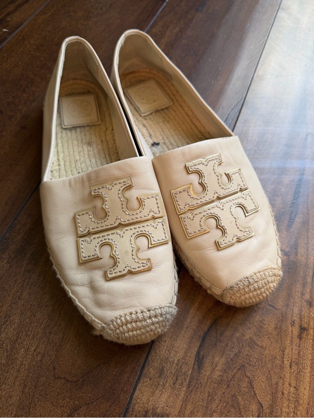 Tory Burch Cream Leather Logo Espadrille Flats